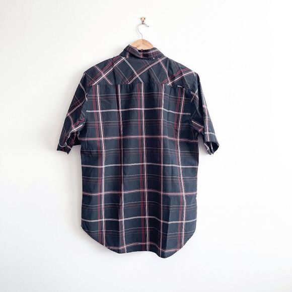 Billabong Mens Casual Button Down Shirt Plaid Short Sleeve Black Red XL - Picture 2 of 6